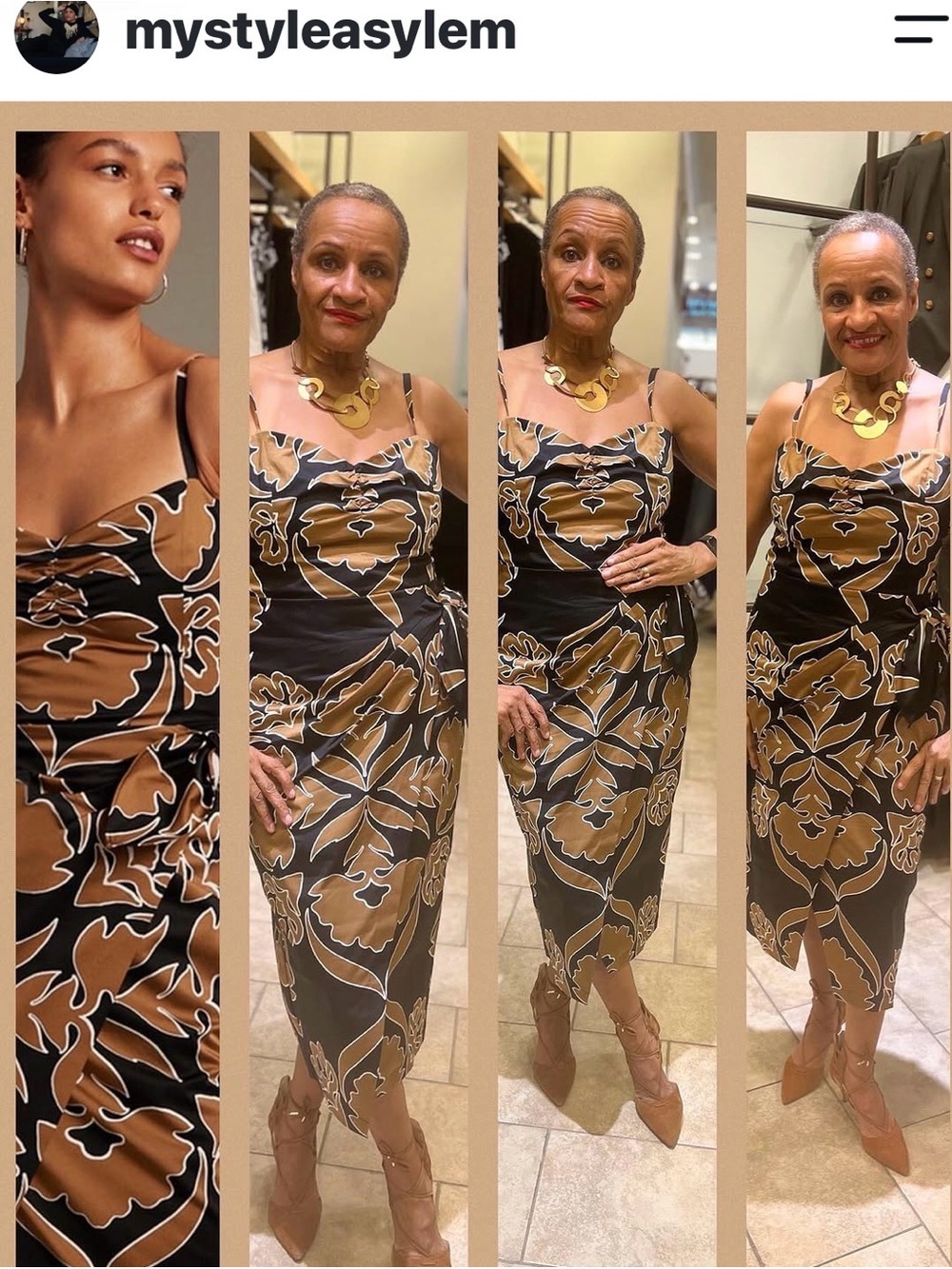 White House Black Market Black and Brown Floral Midi Slip Dress